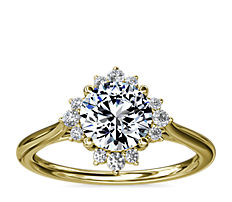 Delicate Ballerina Halo Diamond Engagement Ring in 14k Yellow Gold